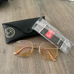 Authentic Ray-Ban Hexagon Gold Frame Glasses Unisex new with Case and dust cloth